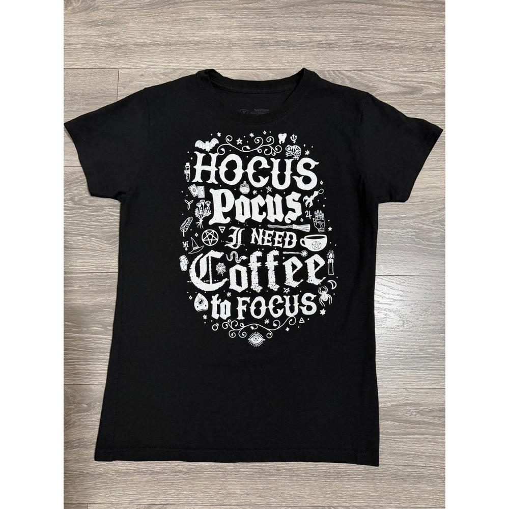 teeVillain Hocus Pocus Tee S I Need Coffee to‎ Focus Black 100% Cotton Mystical